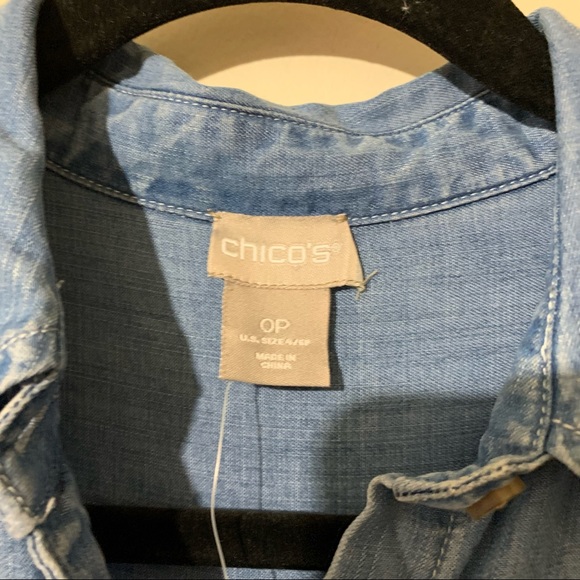 Chico’s Half Button Denim Blouse with Roll Sleeves - Picture 13 of 16